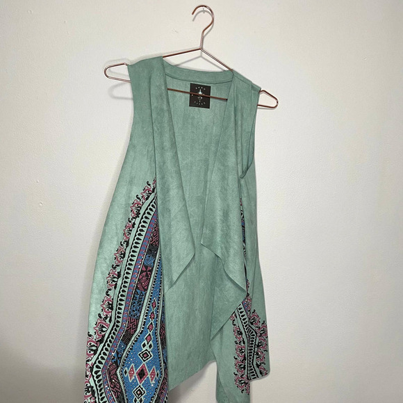 Boho Vixen Vest Faux Suede Embellished Sage Size S - Picture 5 of 11